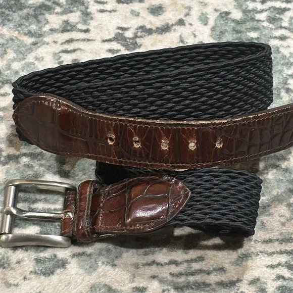 Vintage Crookhorn Belt Brown Croc Woven Black USA Size 40