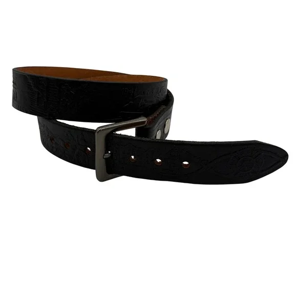 Gavere Leather Belt Men Firefighter Embossed Medium 34-38 Black Leather USA Made