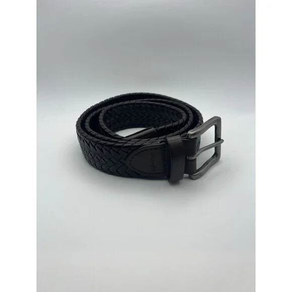 Wrangler Woven‎ Leather Belt Dark Brown Mens Adjustable 38