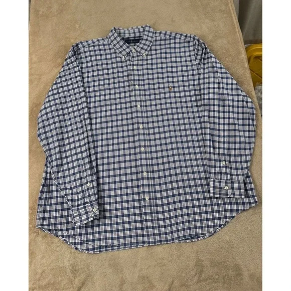 Polo Ralph Lauren Men's 2XB Big Classic Fit Long Sleeve Blue Plaid Pony L/S EUC