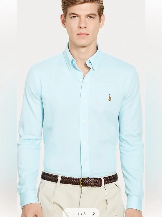 Polo Ralph Lauren Clsssic Fit Knit Oxford Shirt Neptune (Light Aqua) Size XL