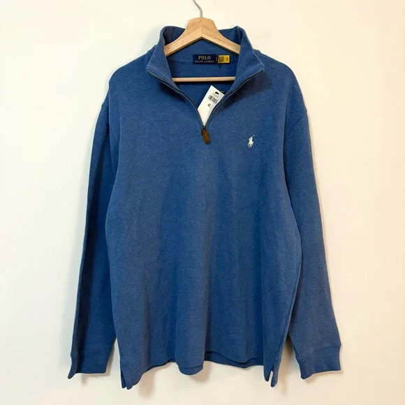 NWT Polo Ralph Lauren 1/4 Zip Pullover Blue Sweater $125 MSRP – XL