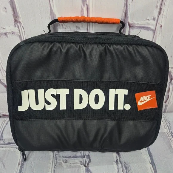 Nike Just Do It Lunch Bag Box‎ Tote Black Orange Cold Insulated Sz L School Work