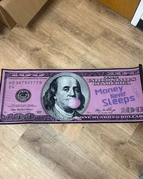 Pink Bubblegum 100 Dollar Bill Indoor Floor Mat