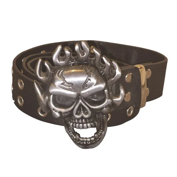 Skull Belt Buckle W/ Double Grommet Belt 41