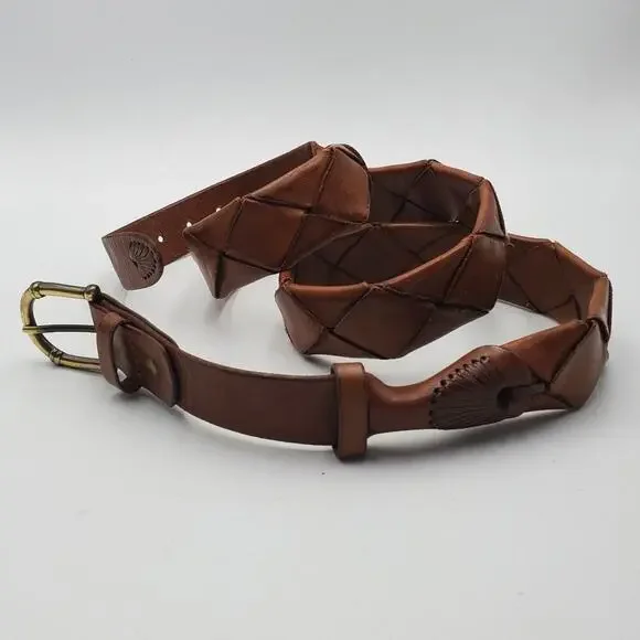 Vintage Woven Leather Belt Brown Adjustable‎ La Franch'e Paris Western European