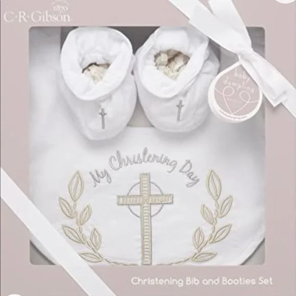 New Christening bib and booties set