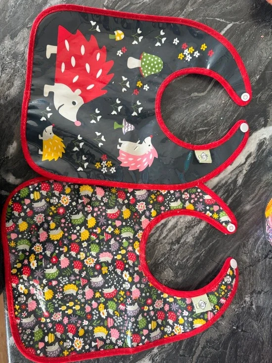 IKEA Kids Bibs with Hedgehog Print and Red Trim