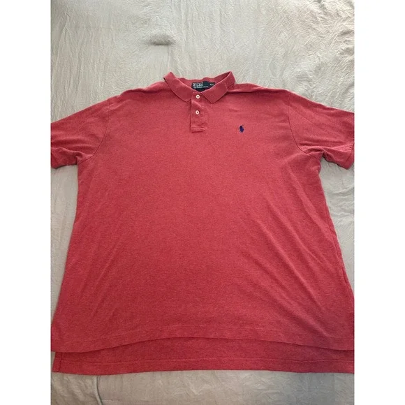 Polo Ralph Lauren Mens XXL Red Heather Short Sleeve Cotton Polo Shirt Blue Pony