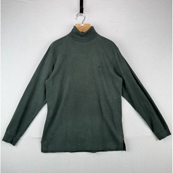 90's Vtg Polo Ralph Lauren Turtle Neck Shirt Men's L Green Soft *Distressed