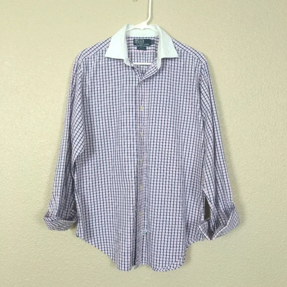 POLO RALPH LAUREN Men's Dress Shirt Long Sleeve 15 1/2-34 Pink/Blue Plaid Button