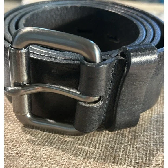 Nautica‎ Italian Leather Belt Men's 38 Roller Buckle Black Gunmetal Buckle