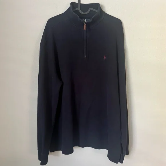Polo Ralph Lauren Quarter Zip Pullover Sweater Navy XL‎ Cotton Red Pony Logo