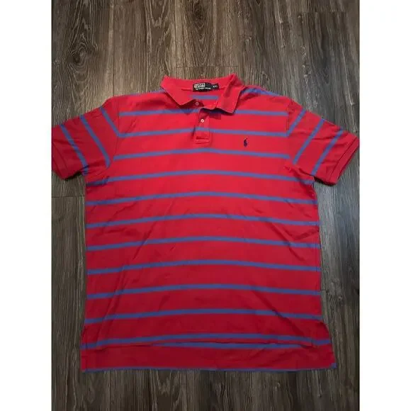 Polo Ralph Lauren Shirt Red Blue Striped Polo Shirt Navy Blue Pony Logo XXL