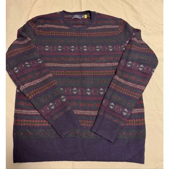 Polo Ralph Lauren Size Medium Men Wool Alpaca Fair Isle Nordic Pullover Sweater