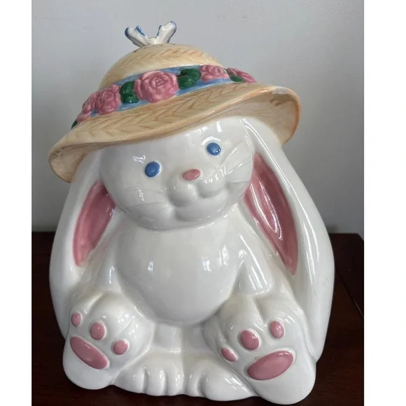Vintage Treasure Craft 90s  Bunny Rabbit Easter Cookie Jar Pfaltzgraff Large 12