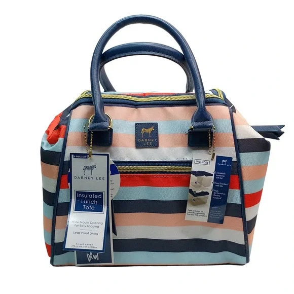 Dabney Lee Arctic Zone Insulated Lunch Tote Women Size OS Multi Stripe 8pc Set