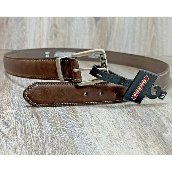 Dickies Genuine Leather Lined Belt Mens 46 Brown Silver Buckle NEW
