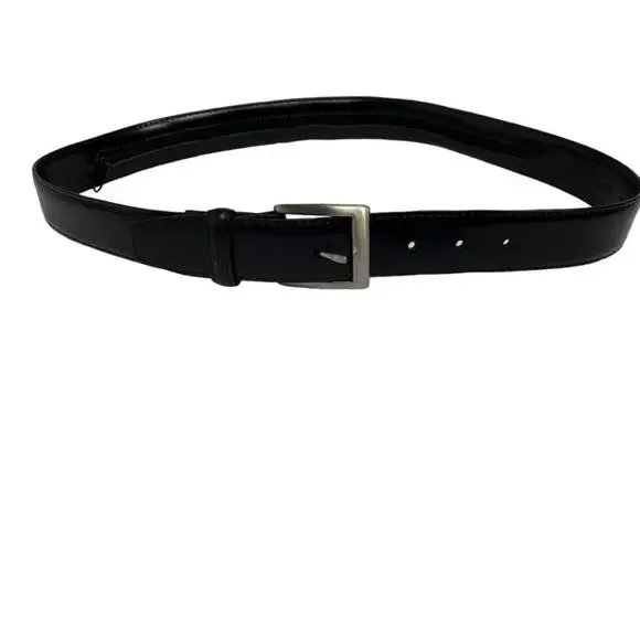 Belt Men's 34 Black Genuine Leather With Inside Zipper Pocket Unbranded