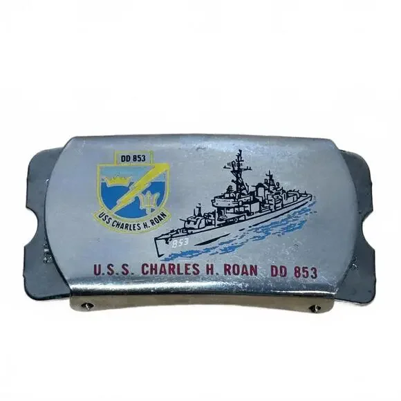 U.S.S. Charles H. Roan DD‎ 853 Solid Brass Belt Buckle RARE Vtg Navy Destroyer