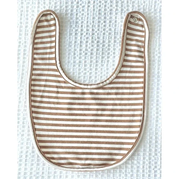 Quincy Mae Jersey Snap Bib Brown Stripe Organic Cotton Baby Brushed Jersey OS