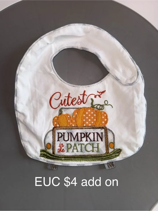 ‘Cutest Pumpkin in the Patch' Baby Bib - White with Orange Pumpkins