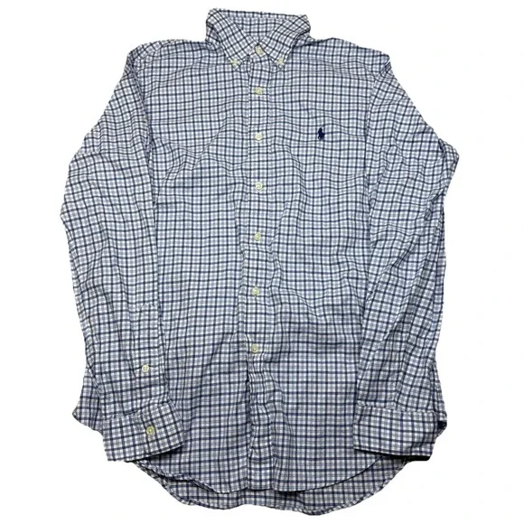 Polo Ralph Lauren Button Down Shirt Mens M Blue Plaid Classic Fit Checkered