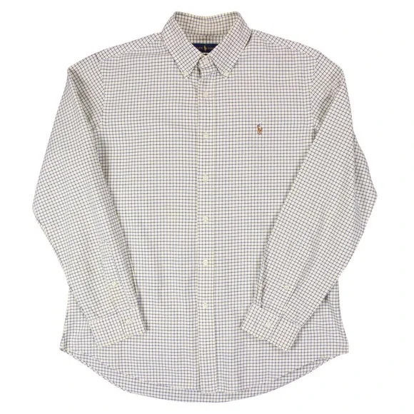 Polo‎ Ralph Lauren Mens L Yellow Custom Fit Shirt Plaid Polo Flesh Pony