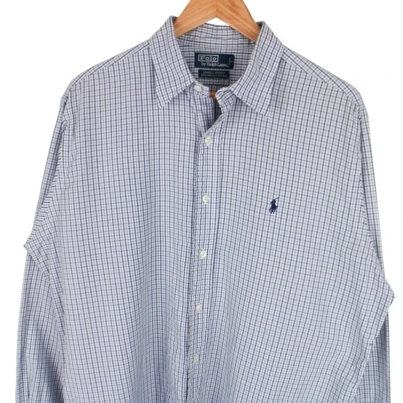 Polo Ralph Lauren Lowell Sport Check Button Shirt Blue White Mens Large