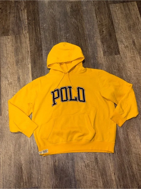 Polo Ralph Lauren Yellow Spellout Hoodie XL Varsity Y2K Streetwear