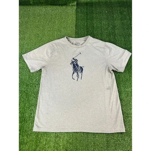 Polo Ralph Lauren Mens SM/YXL Performance Big Pony Graphic T-Shirt Heather Grey