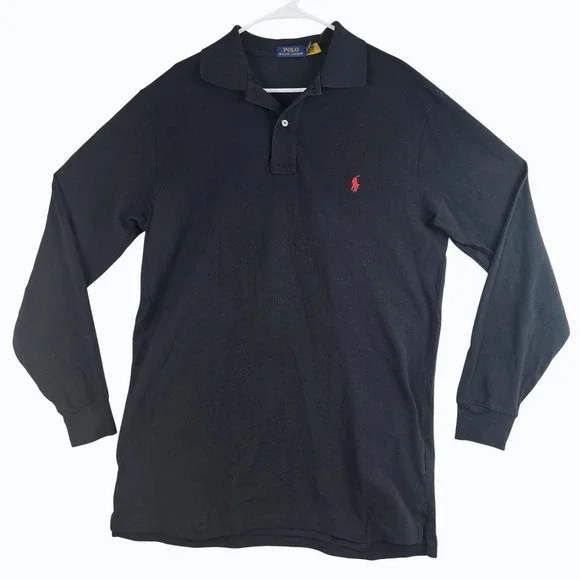 POLO Ralph‎ Lauren Long Sleeve Black Polo Shirt Men XL Red Pony Logo