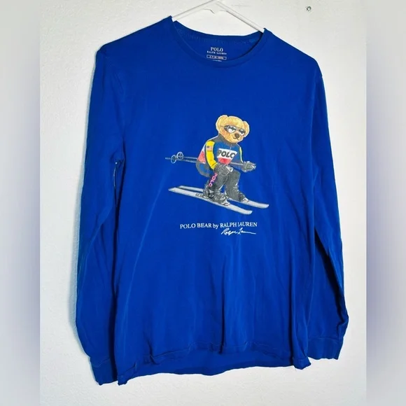 Polo Ralph Lauren Men's size small Blue Ski Bear Long Sleeve Shirt Vintage Rare