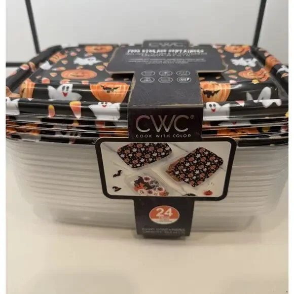 CWC Halloween Food Storage 33.8 oz. Containers/ Lids Set 12 NEW Ghosts Candy