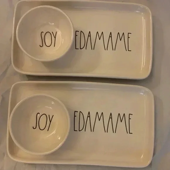 Rae Dunn Edamame Soy Tray Set HTF‎ (2)