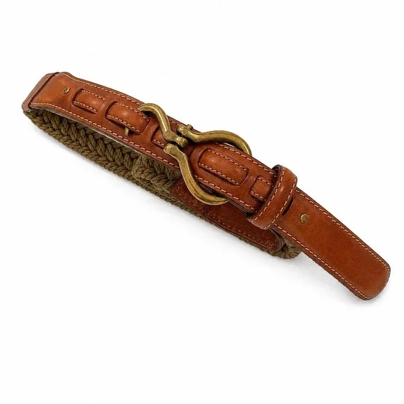J.L. Powell Belt Braided Mens 40 Leather Brass Preppy Equestrian Western USA 90s