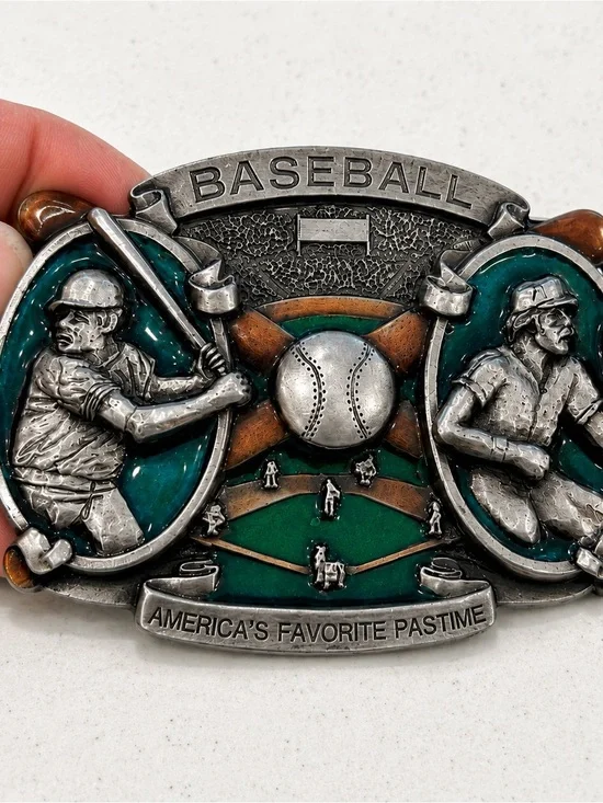 Vintage 1981 Baseball Belt Buckle Pewter Tone America’s Favorite Pastime