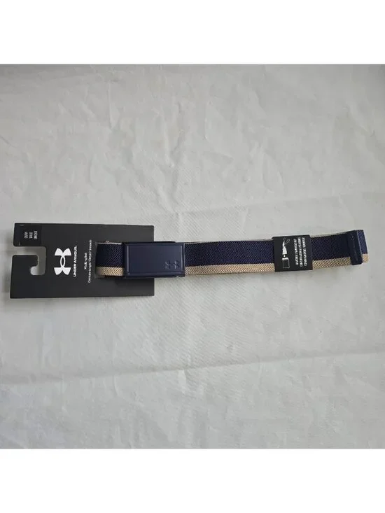 Under Armour Golf Webbing Belt Men One Size Fits Most Logo Buckle Blue Tan NEW