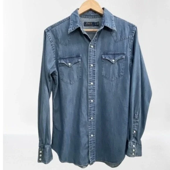 Vintage 1998 Polo Ralph Lauren Men's Denim Western Shirt Pearl Snap Small