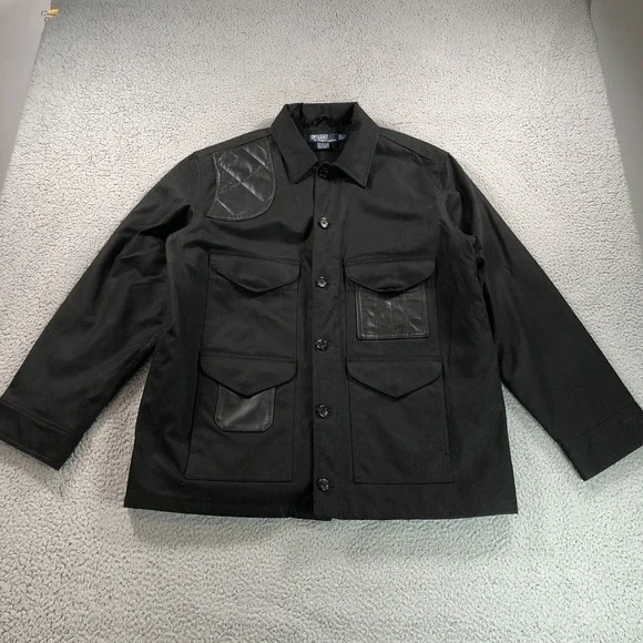 Polo Ralph Lauren Jacket Adult L Black Oiled Waxed Canvas Shooting Leather Chore