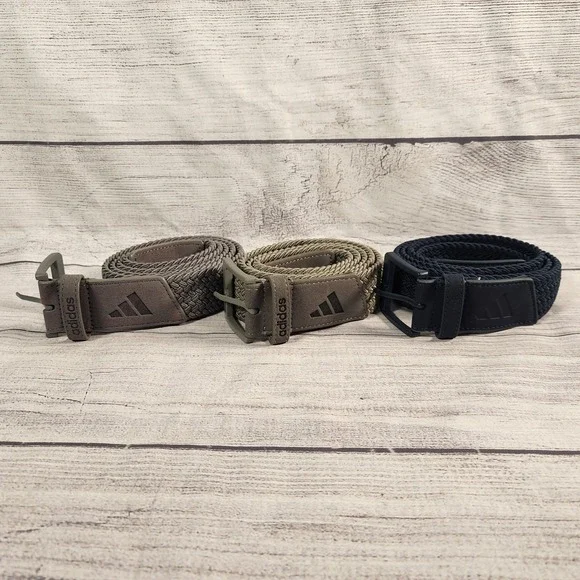 Adidas Mens 3 Pack Braided Stretch Golf Belts Gray Olive Navy Blue Woven