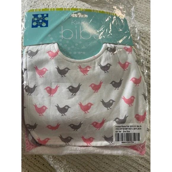 Kickee Pants Pink & Gray Bird Print Bib Set