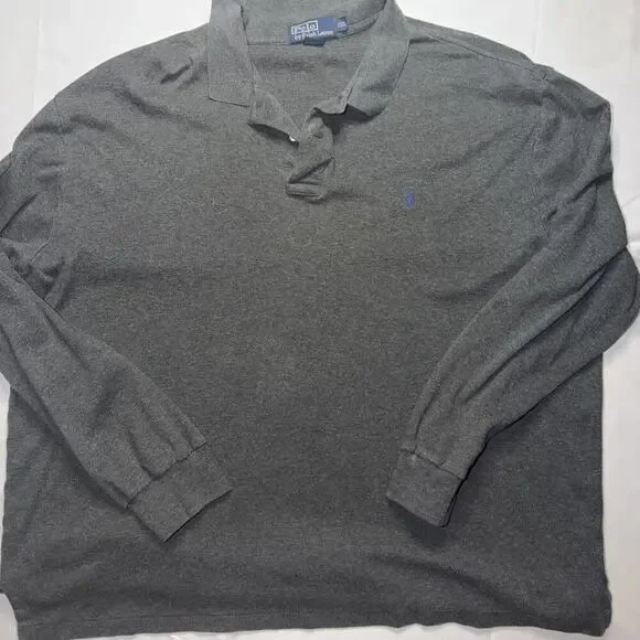 Ralph Lauren Polo Shirt Mens XXL Gray Long Sleeve Blue Pony Rugby Golf Preppy