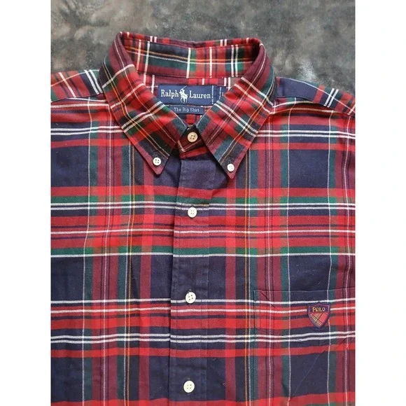 Polo Ralph‎ Lauren The Big Shirt MENS LARGE Button Up red Plaid