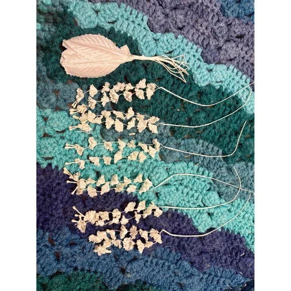 Vintage craft supplies Lily of the Valley Fabric Flower Stems and Leaves bundle