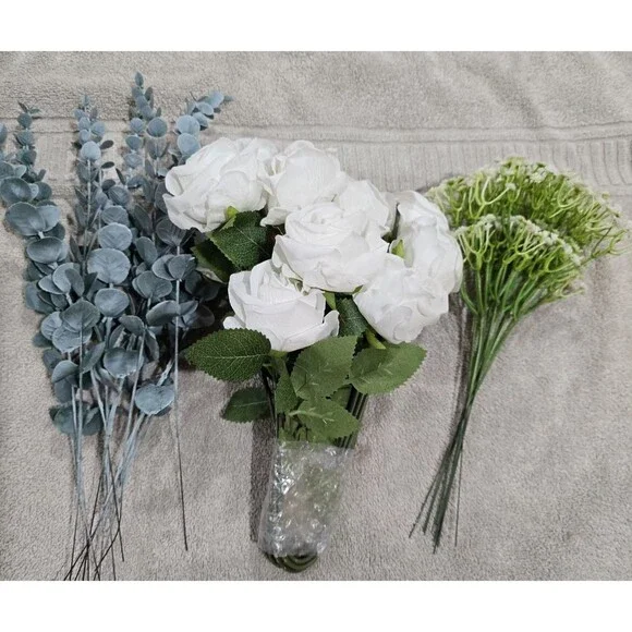 Artificial Plant Lot - Brand New - White Roses, Eucalyptus, and Baby's Breath
