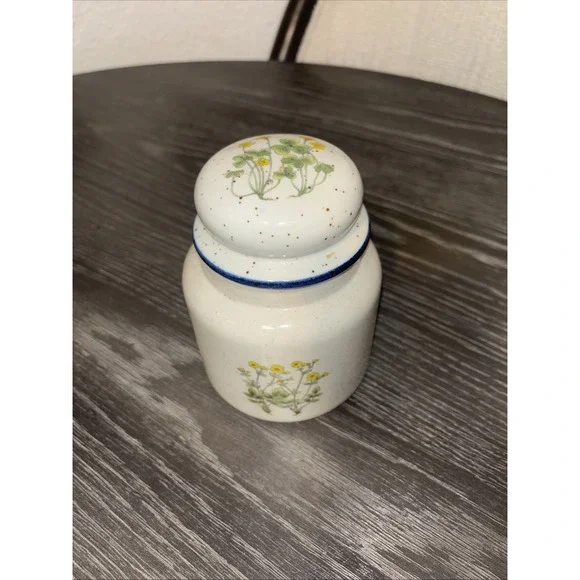 Takahashi Speckled Ceramic Container With Lid Flowers Herbs 5
