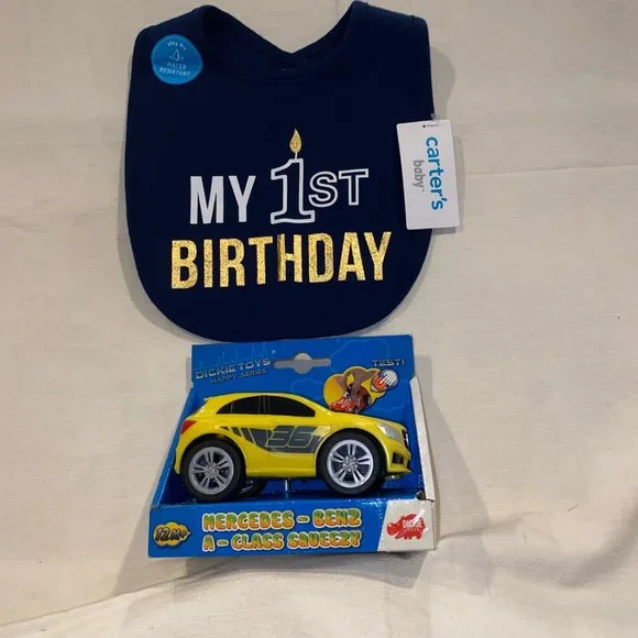 1st Birthday Bib & Mercedes Squeeze Car (2 Items)