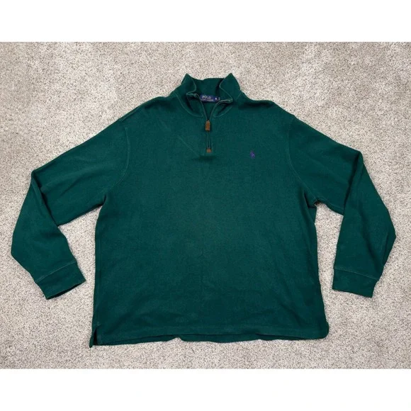 Polo Ralph‎ Lauren Mens XL Forest Green 1/4 Zip Pullover Sweater Purple Pony