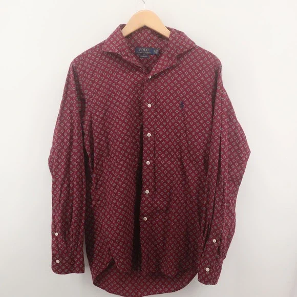 Polo Ralph Lauren Shirt Mens Small Classic Fit Burgundy Geometric Medallion Mint